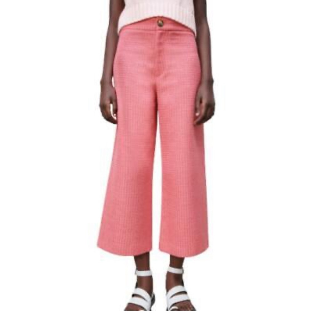 ZARA NWT XXL High Waisted Cropped Textured Trouser Pants Fuchsia 7149/051